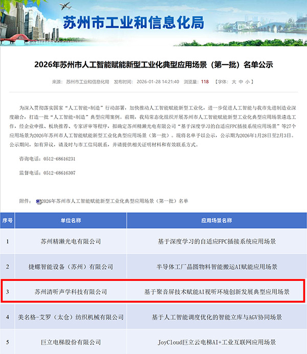 喜报！清听声学入选全市人工智能赋能新型工业化示范场景